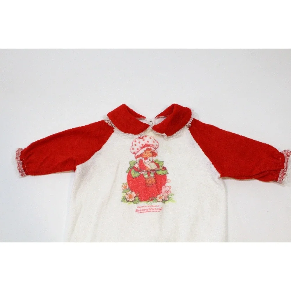 Vintage 80' Strawberry Shortcake White/Red Footed Pajamas Size‎ L Terry Cloth